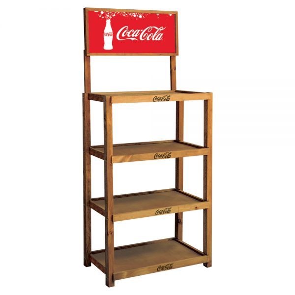 Coca-Cola 4-Shelf Wood Beverage Display Rack