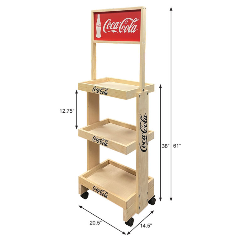 Soda Display Racks Coca-Cola SideBrander 3-Shelf Wood Beverage Display Rack