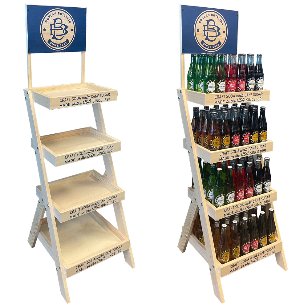 custom retail wood display rack for boylan soda