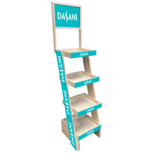 Dasani Slant Brander Tiered Wood Beverage Display Rack 14-Inch