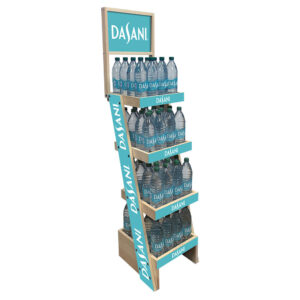 Dasani Slant Brander Tiered Wood Beverage Display Rack 14-Inch