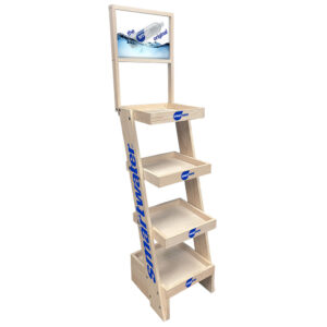 SmartWater Slant Brander Tiered Wood Beverage Display Rack 14-Inch