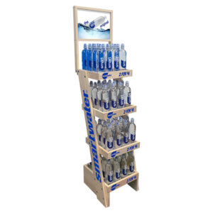 SmartWater Slant Brander Tiered Wood Beverage Display Rack 14-Inch